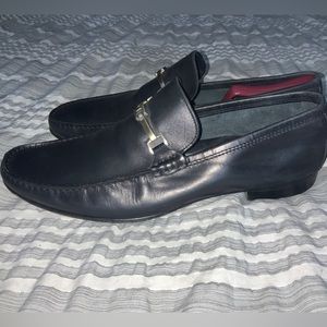 Ermenegildo Zegna Horse Bit Black Leather Strap Loafers Men's Shoes 12D. ITALY.